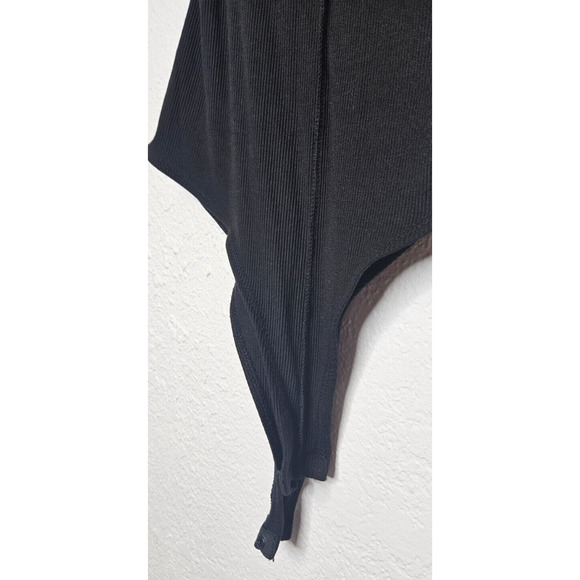 BP Womens Front Seam Bodysuit Small Black Ribbed Knit Sleeveless Funnel Neck Top - Picture 10 of 13